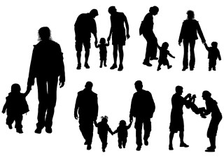 Silhouettes of parents with baby, vector