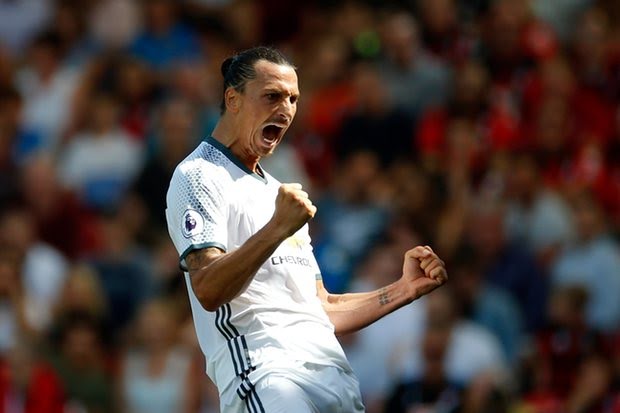 Zlatan scores his debut Premier League goal.