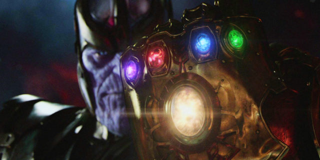 Josh Brolin as The Mad Titan, Thanos can be seen with the Infinity Gauntlet with all the Infinity Stones in it.