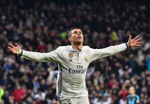 Cristiano Ronaldo celebrates his goal vs Real Sociedad in the La Liga.