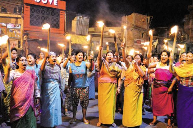 Manipuri women demanding Inner Line Permit