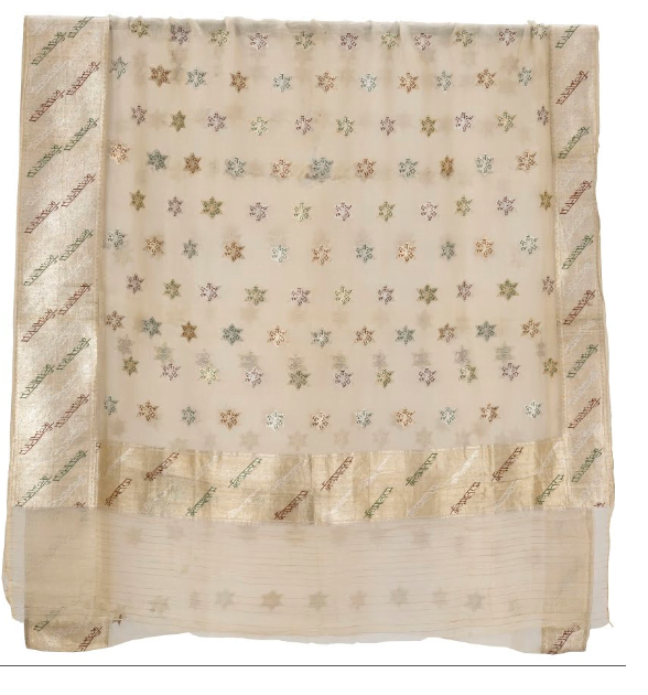 chanderi sari with vande mataram on it