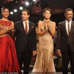 Designers-Shantanu-and-Nikhil-with-Miss-Universe-Canada-2012-Sahar-Biniaz-and-Nethra-Raghuraman-on-Day-1-of-India-Bridal-Fashion-Week-held-in-New-Delhi-on-July-23-2013-