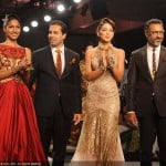 Designers-Shantanu-and-Nikhil-with-Miss-Universe-Canada-2012-Sahar-Biniaz-and-Nethra-Raghuraman-on-Day-1-of-India-Bridal-Fashion-Week-held-in-New-Delhi-on-July-23-2013-1
