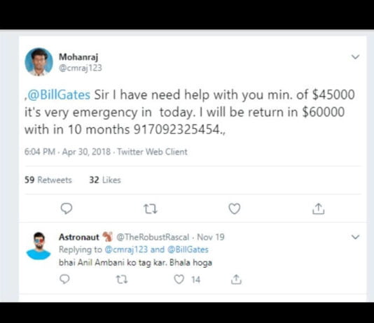 guy asks for money on twitter