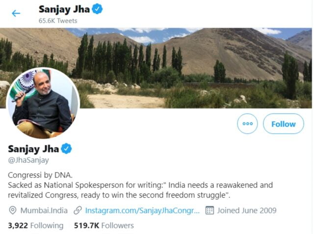 sanjay jha's twitter bio