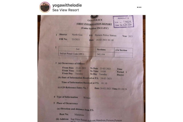 Copy Of FIR Shared By Elodie Gendron Against Divya Dureja In Her Instagram Post