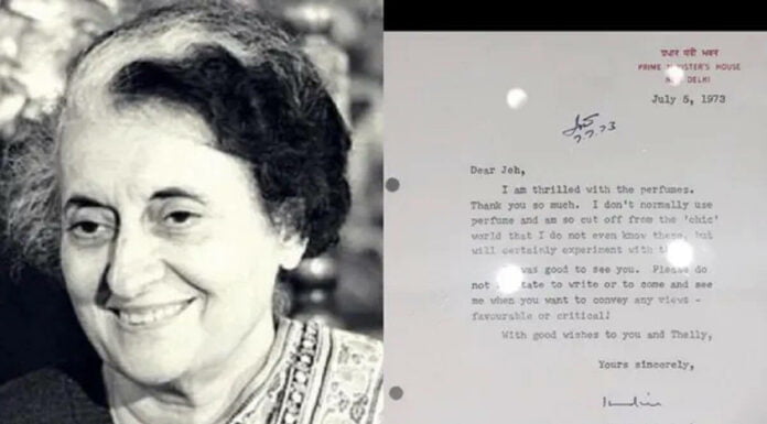 Indira Gandhi’s 1973 Letter To JRD Tata Talking About Perfumes And The ‘Chic World’ Goes Viral Indira Gandhi letter
