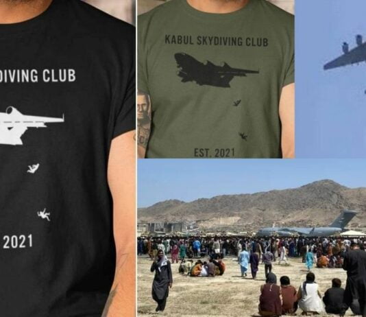 T-Shirts Show Afghans Falling From US Aircraft; Captioned Kabul Skydiving Club