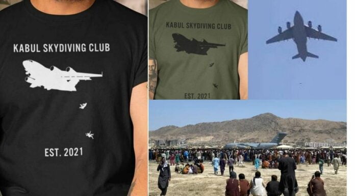 T-Shirts Show Afghans Falling From US Aircraft; Captioned Kabul Skydiving Club