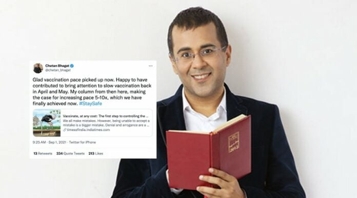 Chetan Bhagat Took Credit For The Increased Vaccination Pace In The Country chetan bhagat vaccination