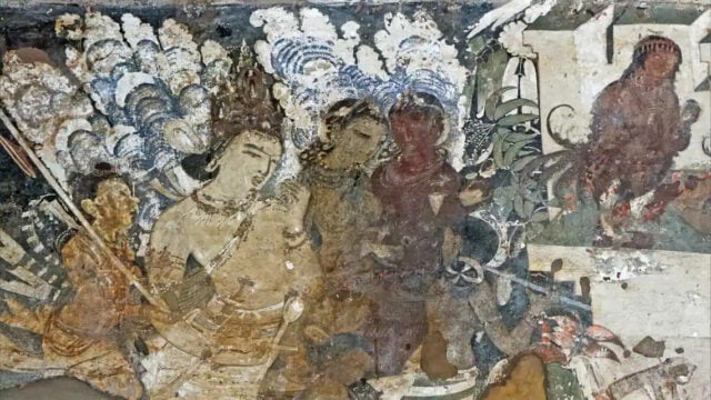 An image of Indra with apsaras from Ajanta Cave 17. It was he, who first developed the taste for a mysterious drink called Soma