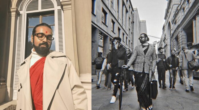 कोलकाता के आदमी ने अपनी अंतर्राष्ट्रीय यात्रा पर स्टीरियोटाइप को तोड़ते हुए बिंदी के साथ साड़ी पहना