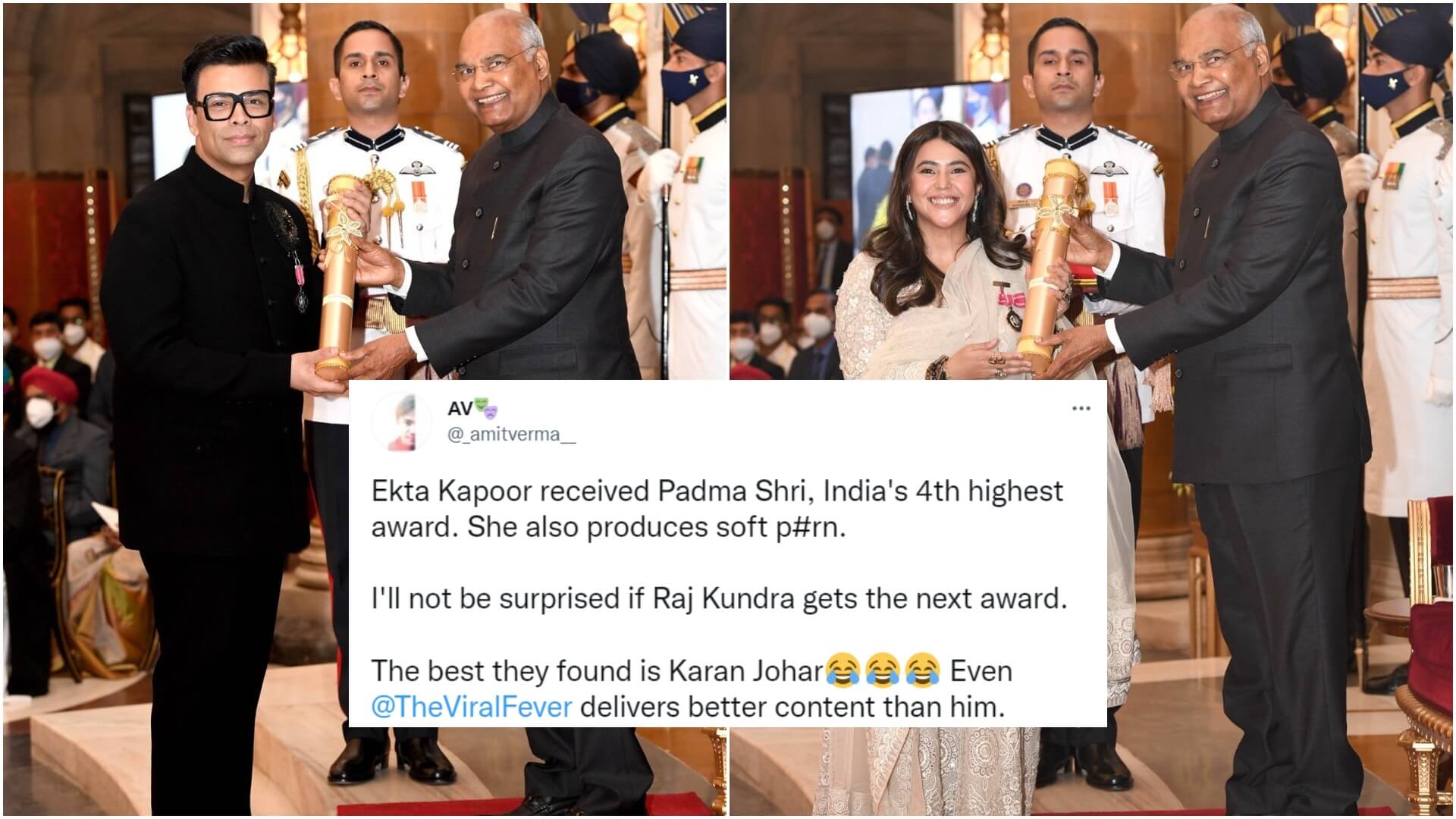 Kannika Kapoor Pirn Vids - Nepotism', 'Soft Porn': Twitterati Roast Ekta Kapoor And Karan Johar For  Being Given Padma Shri Award