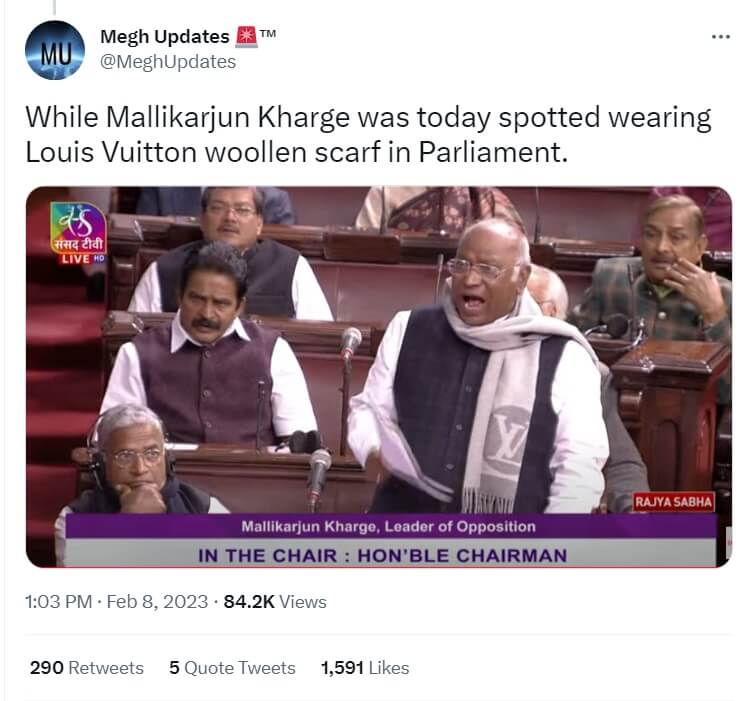 BJP taunts Congress chief Mallikarjun Kharge over Louis Vuitton scarf -  India Today
