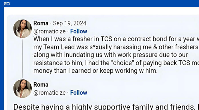 Freelance Writer Alleges TCS Team Lead Of Sexually Harassing Her As A Fresher TCS